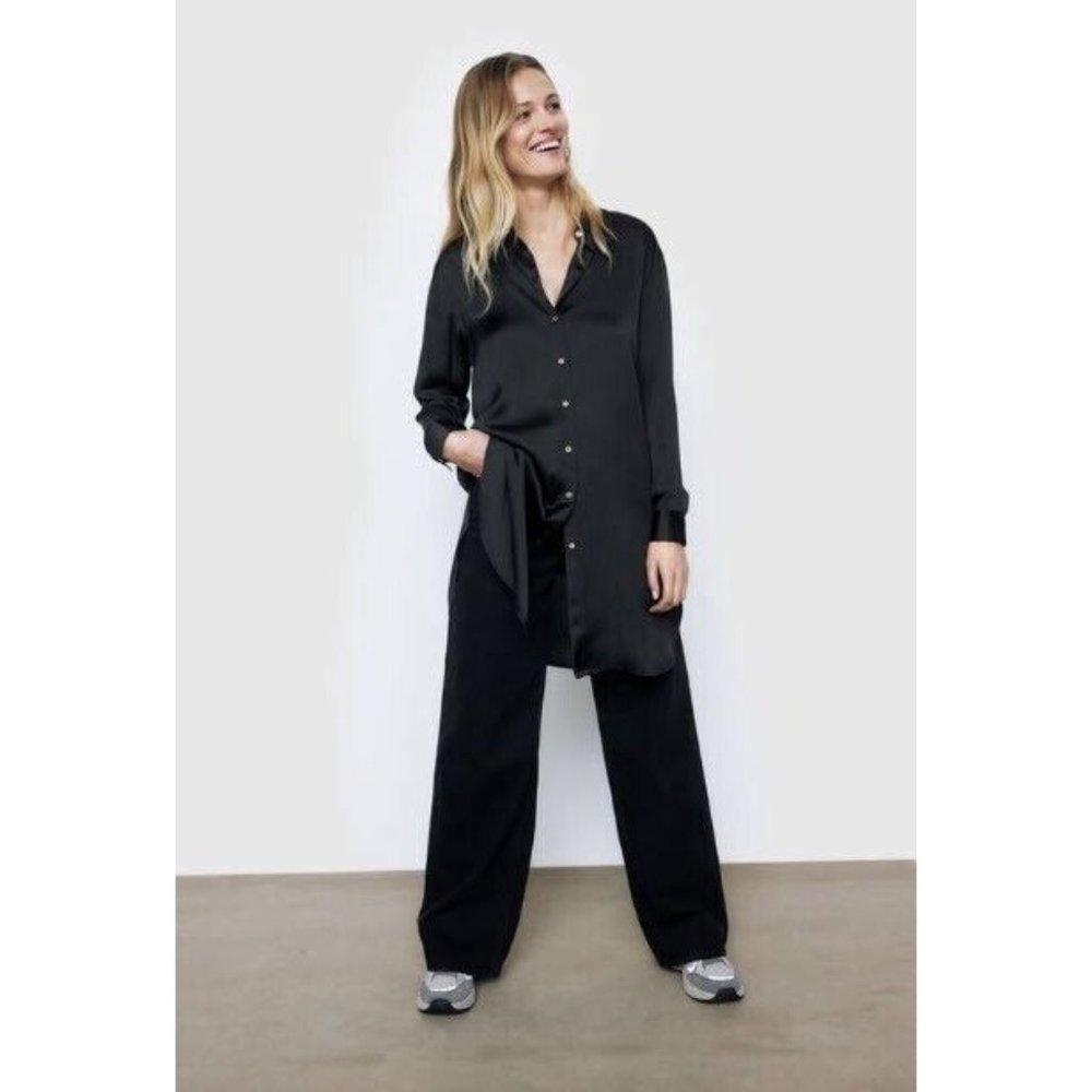 RARE! Zara XL Women's Long Sleeve Satin Button Down Shirt/Dress